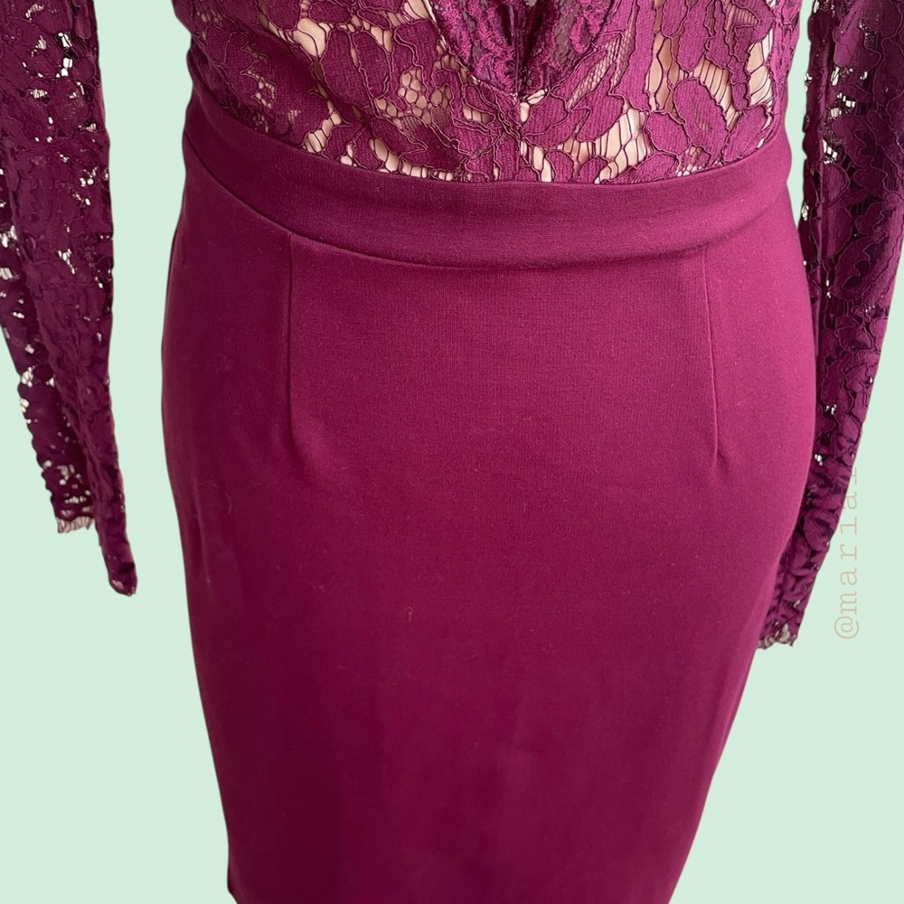 Lulu's Burgundy Lace Long Sleeve Dress. Deep V-neck. EUC. Medium. - Picture 11 of 11